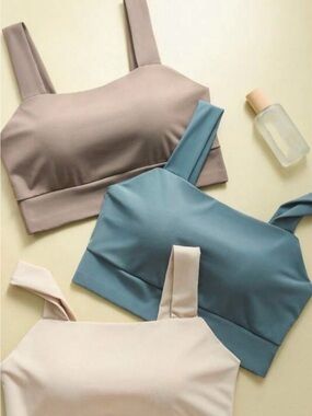 Triangle Strap Bralette Trio in Taupe, Dusty Blue, and Pale Cream